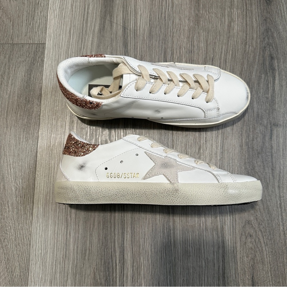 Golden Goose White Sneakers with Glitter Heel